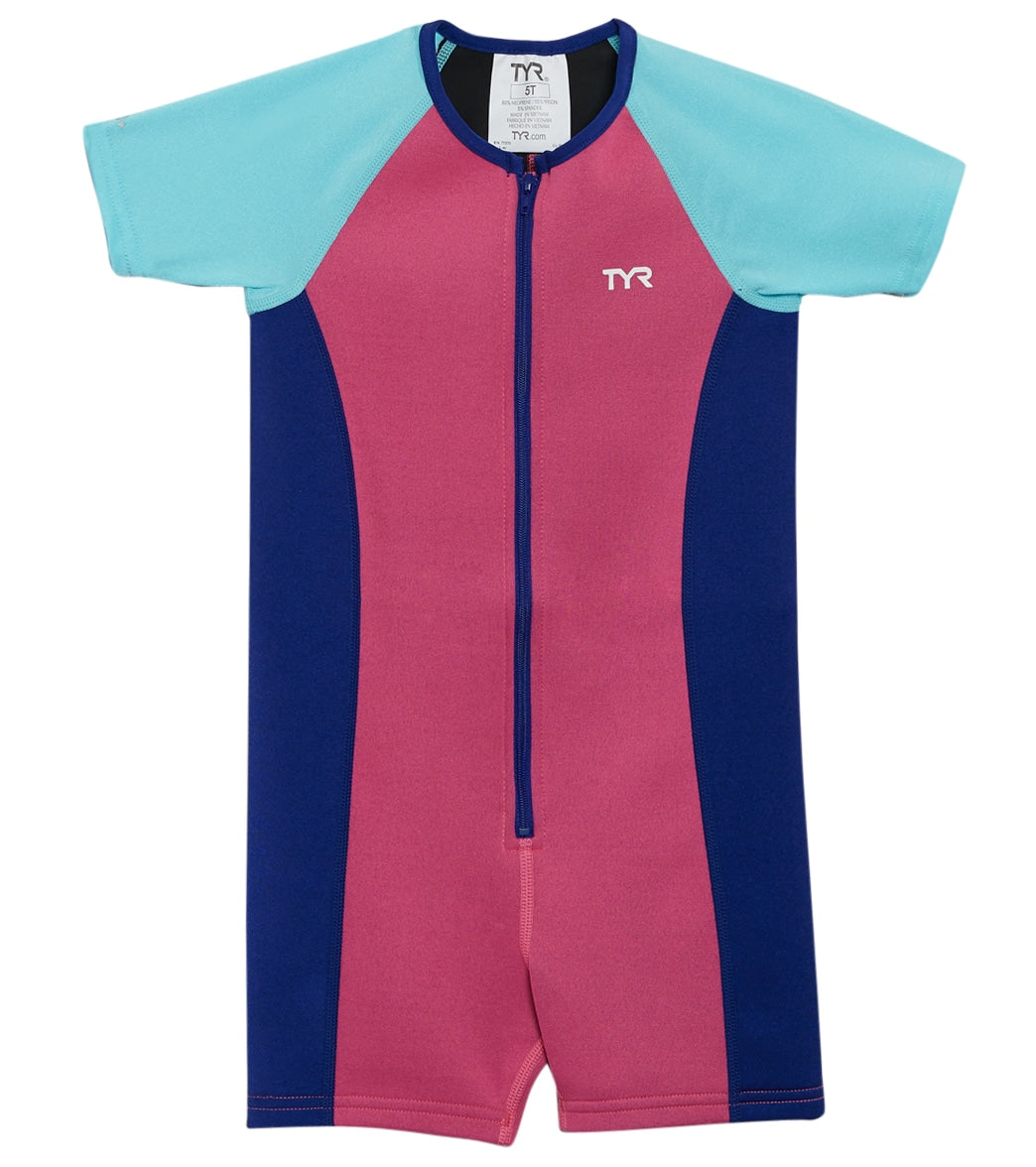 TYR Girls' Upf 50+ Short Sleeve Solid Thermal Suit Toddler/Little/Big Kid - Pink/Mint/Royal 3T - Swimoutlet.com