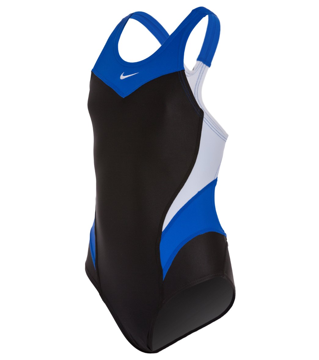 Nike Swim Girls' Victory Color Block Power Back Tank One Piece Swimsuit Game Royal Size 20 - Swimoutlet.com