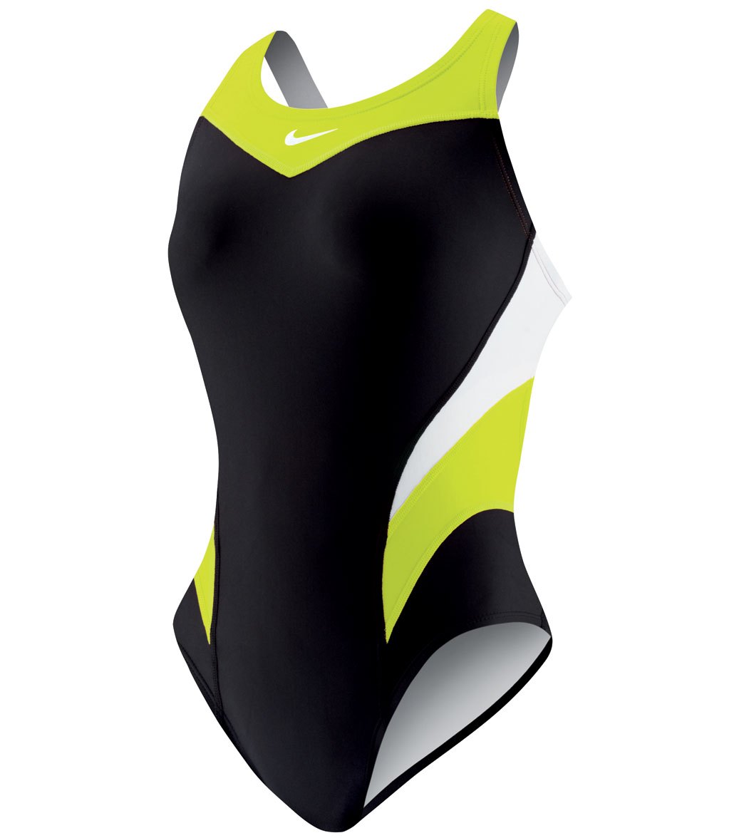 Nike Swim Girls' Victory Color Block Power Back Tank One Piece Swimsuit - Volt 22 - Swimoutlet.com