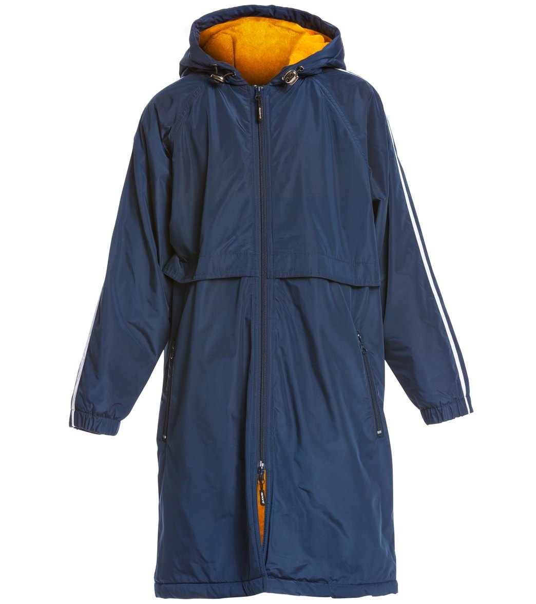 Sporti Striped Comfort Fleece-Lined Swim Parka Youth - Navy Shell/Gold Lining Medium Coat Polyester - Swimoutlet.com