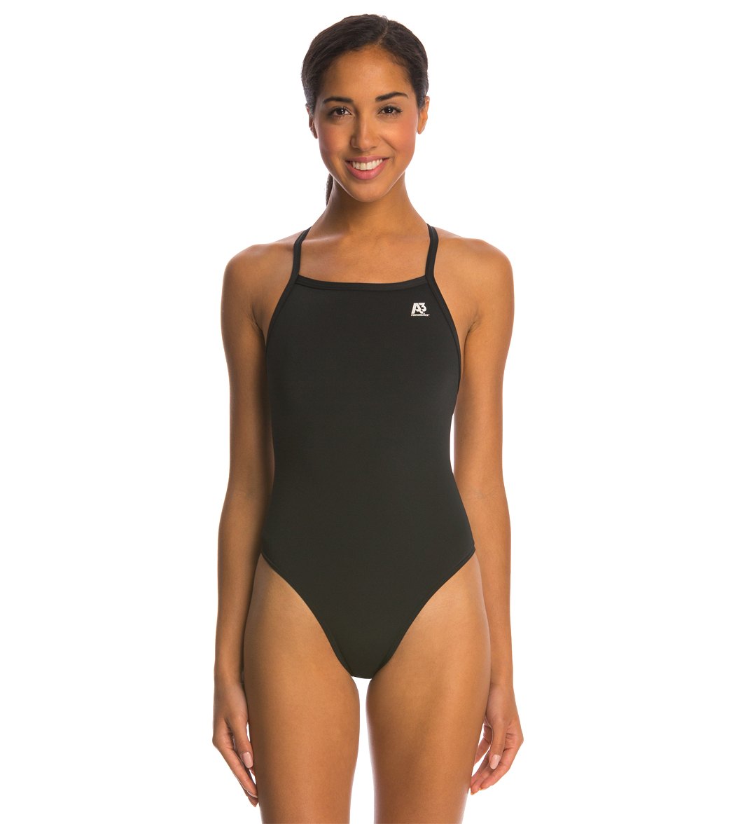 A3 Performance Female X-Back Solid Poly One Piece Swimsuit - Black 26 Polyester/Pbt - Swimoutlet.com