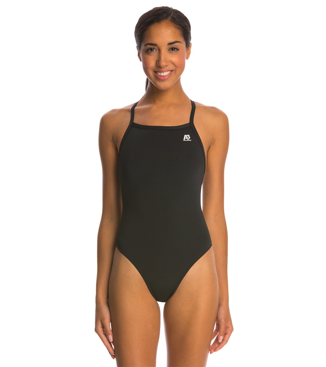 A3 Performance female x-back solid poly one piece swimsuit - black 26 polyester/pbt - swimoutlet.com