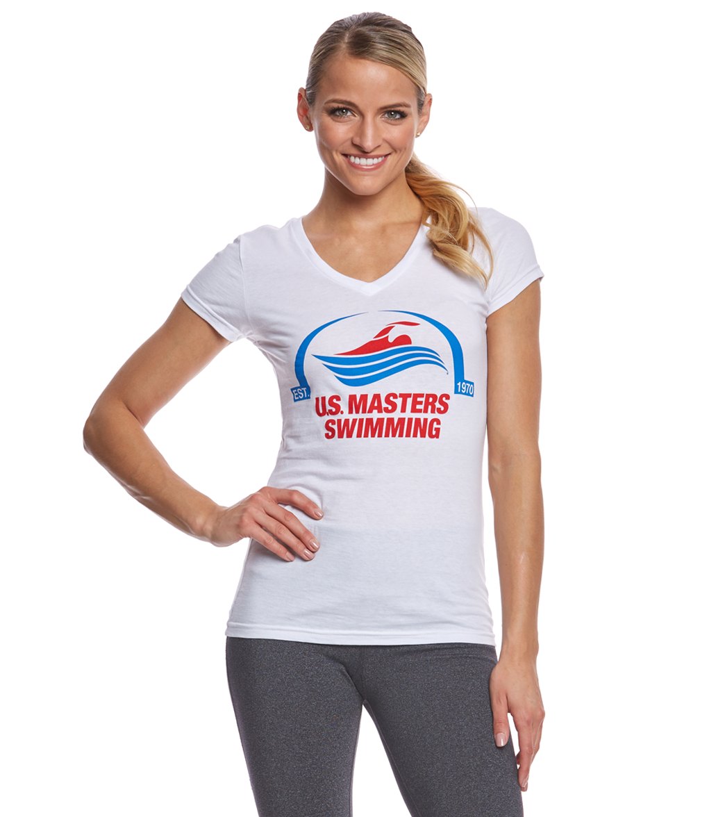 U.s. Masters Swimming Usms Women's Classic V-Neck T-Shirt - White Xl Cotton - Swimoutlet.com