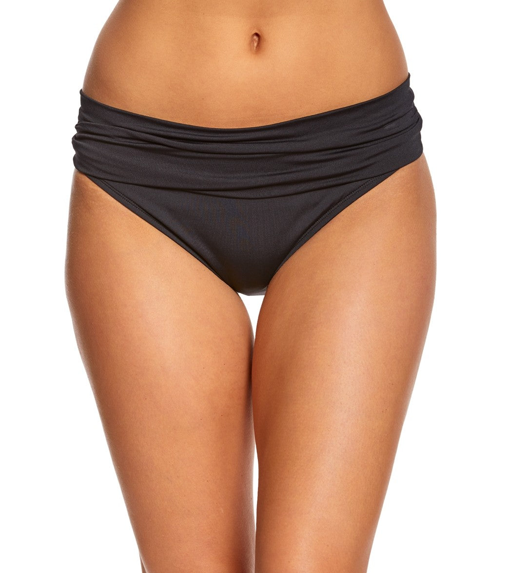 La Blanca Core Solid Shirred Band Hipster Bikini Bottom - Black 4 - Swimoutlet.com