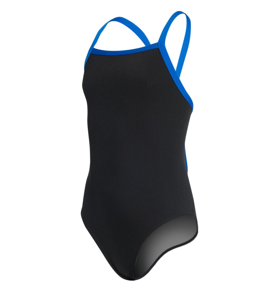 Speedo Girls' Solid Endurance + Flyback Training One Piece Swimsuit - Black/Blue 22/6 Polyester/Pbt - Swimoutlet.com