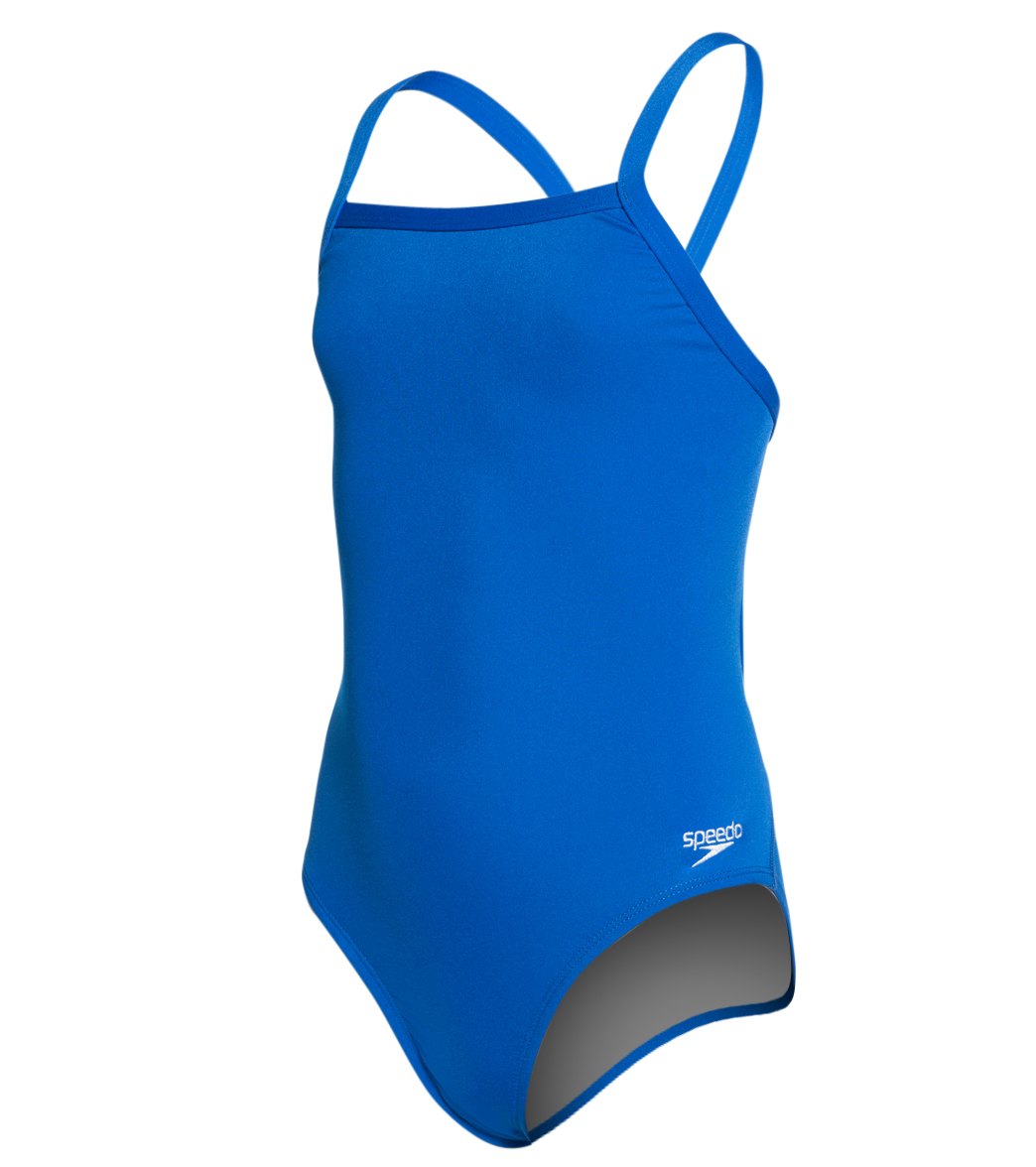 Speedo Girls' Solid Endurance + Flyback Training One Piece Swimsuit - Sapphire 22/6 Polyester/Pbt - Swimoutlet.com