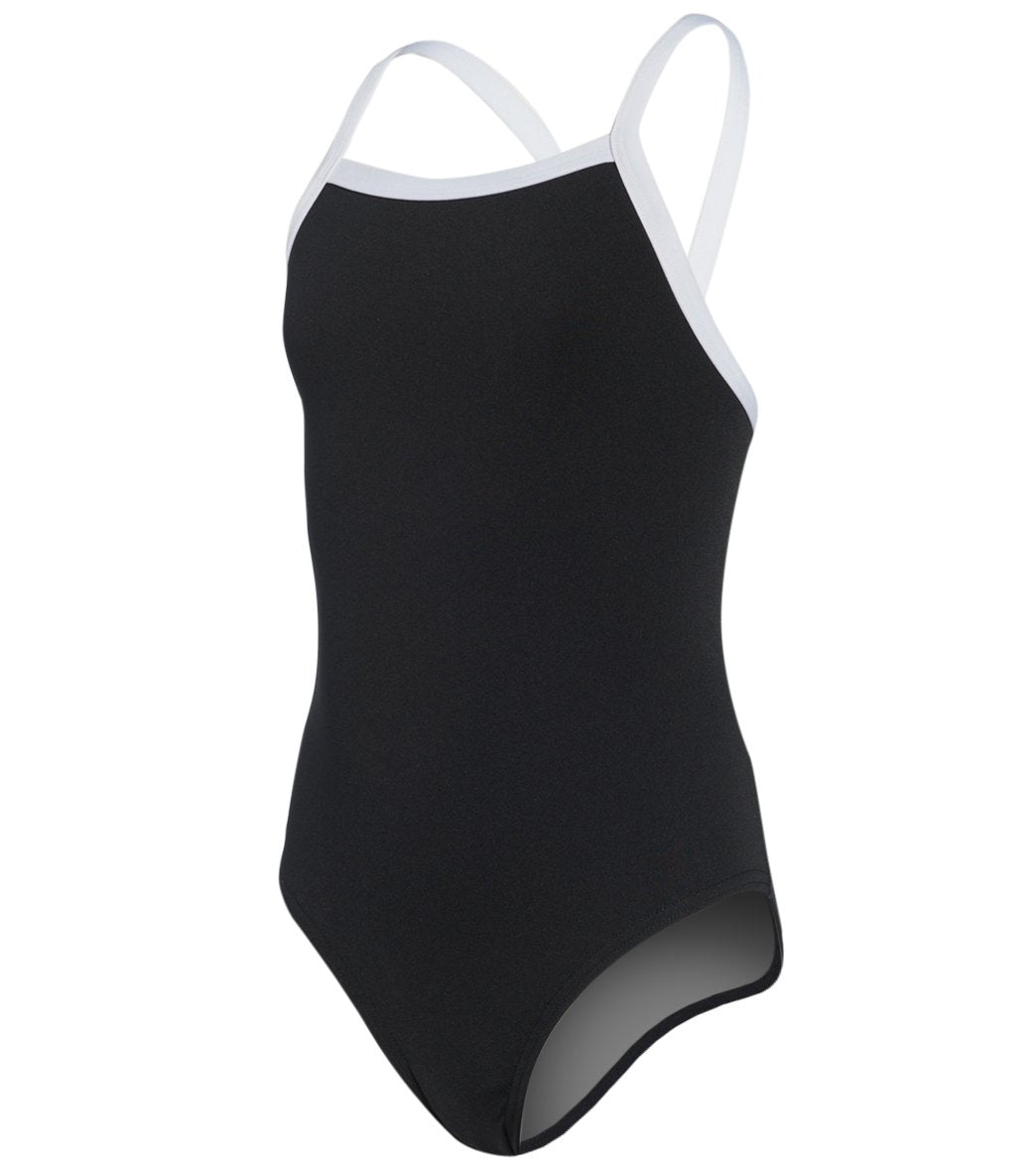 Speedo Girls' Solid Endurance + Flyback Training One Piece Swimsuit - Black 22/6 Polyester/Pbt - Swimoutlet.com