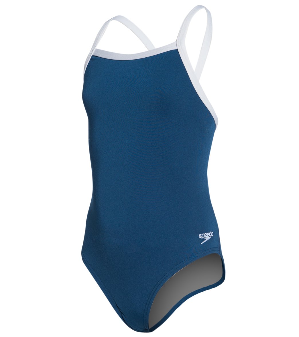 Speedo Girls' Solid Endurance + Flyback Training One Piece Swimsuit - Navy 22/6 Polyester/Pbt - Swimoutlet.com