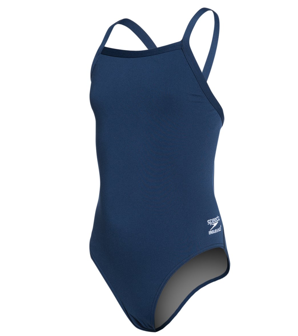 Speedo Girls' Solid Endurance + Flyback Training One Piece Swimsuit - Nautical Navy 22/6 Polyester/Pbt - Swimoutlet.com