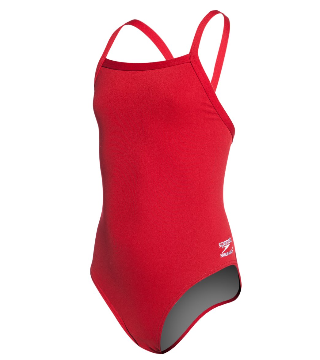 Speedo Girls' Solid Endurance + Flyback Training One Piece Swimsuit - Dark Red 22/6 Polyester/Pbt - Swimoutlet.com