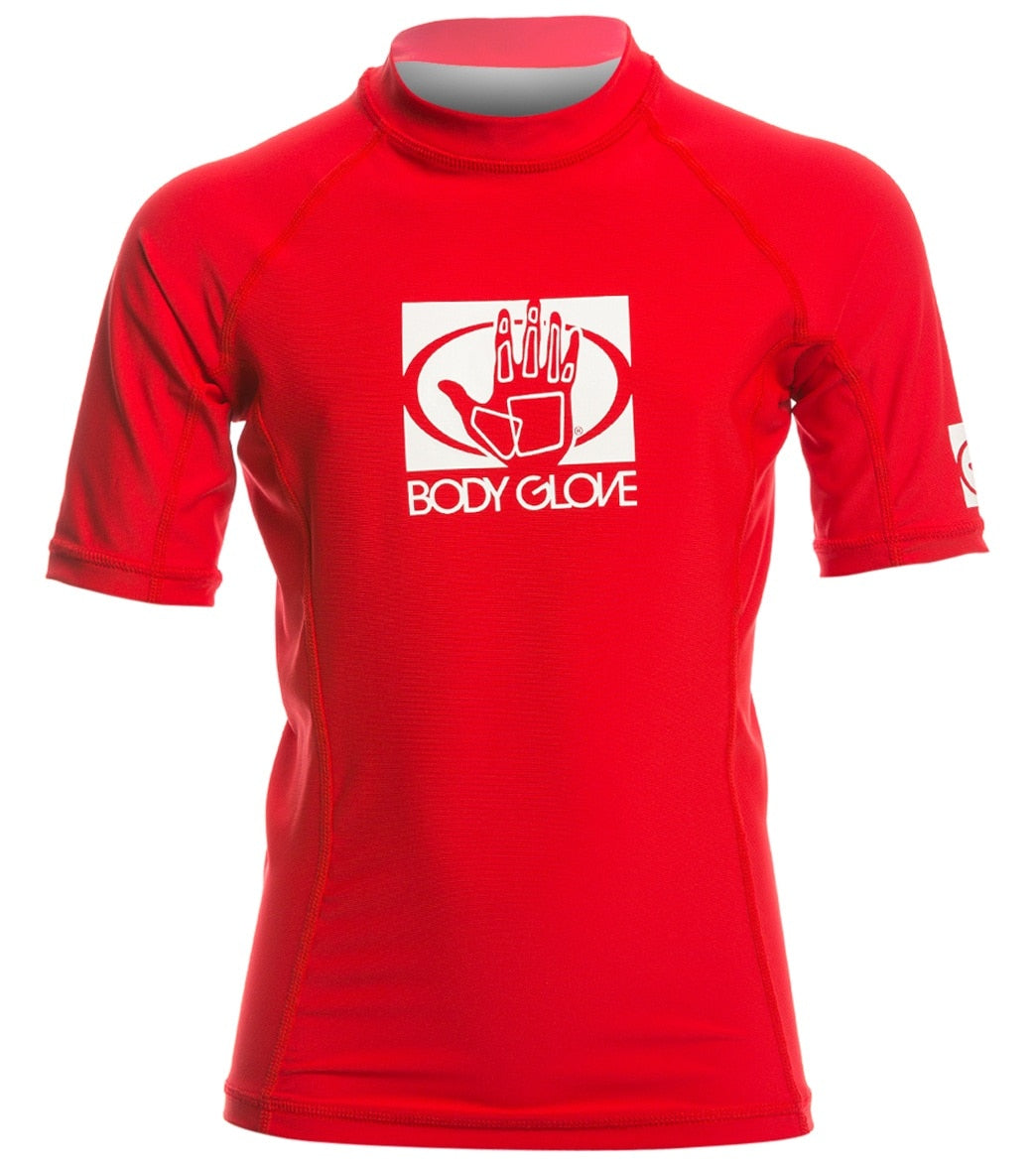 Body Glove Basic Youth Fitted Short Sleeve Rashguard - Red 14 Spandex - Swimoutlet.com