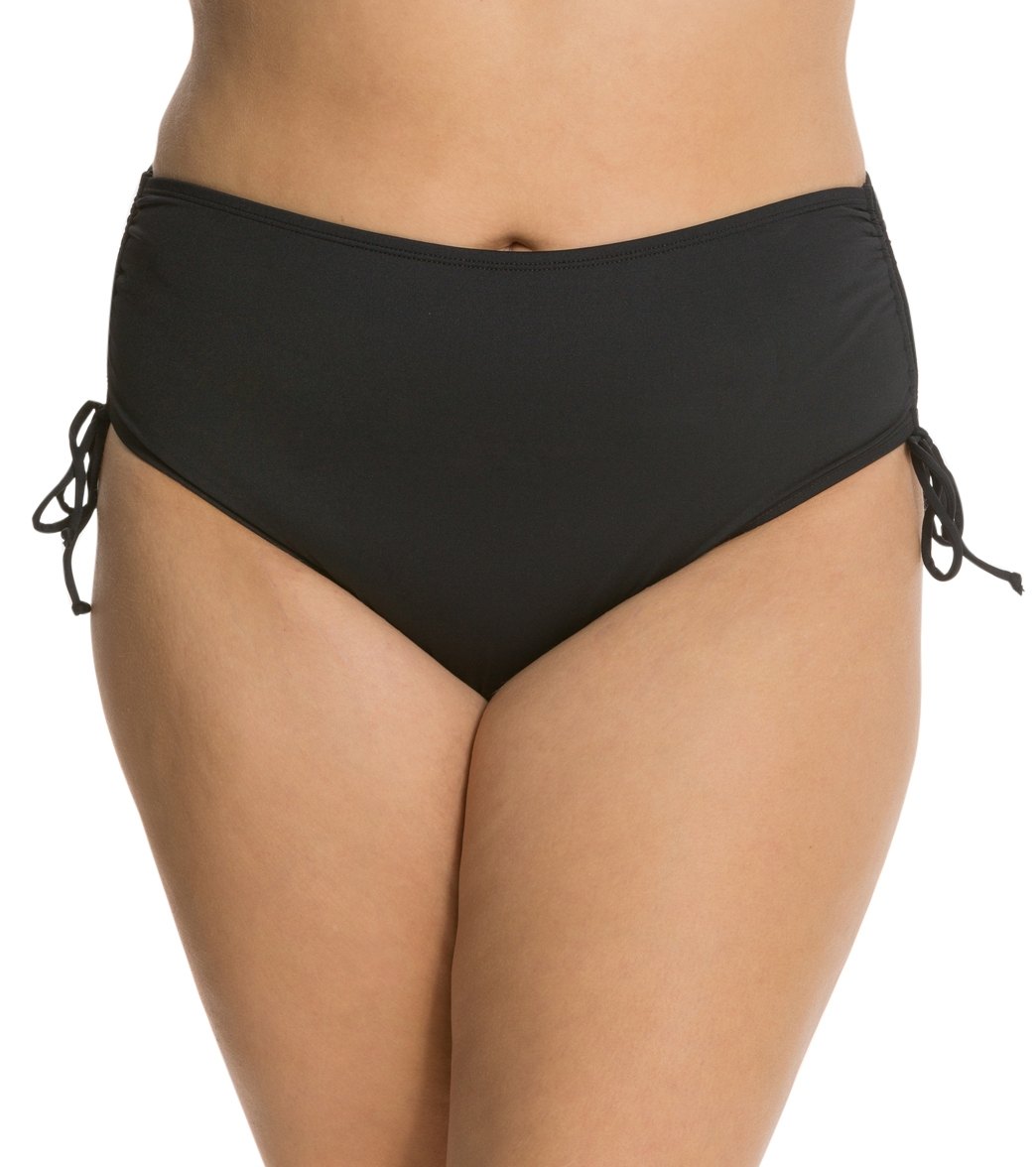 Beach House Plus Size Solid Hayden High Waisted Adjustable Side Bikini Bottom - Black 20W Nylon/Spandex - Swimoutlet.com