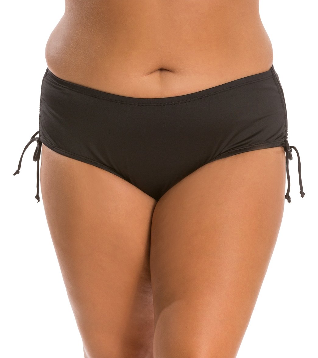 24Th & Ocean Plus Size Adjustable High Waisted Bikini Bottom - Black 20W - Swimoutlet.com