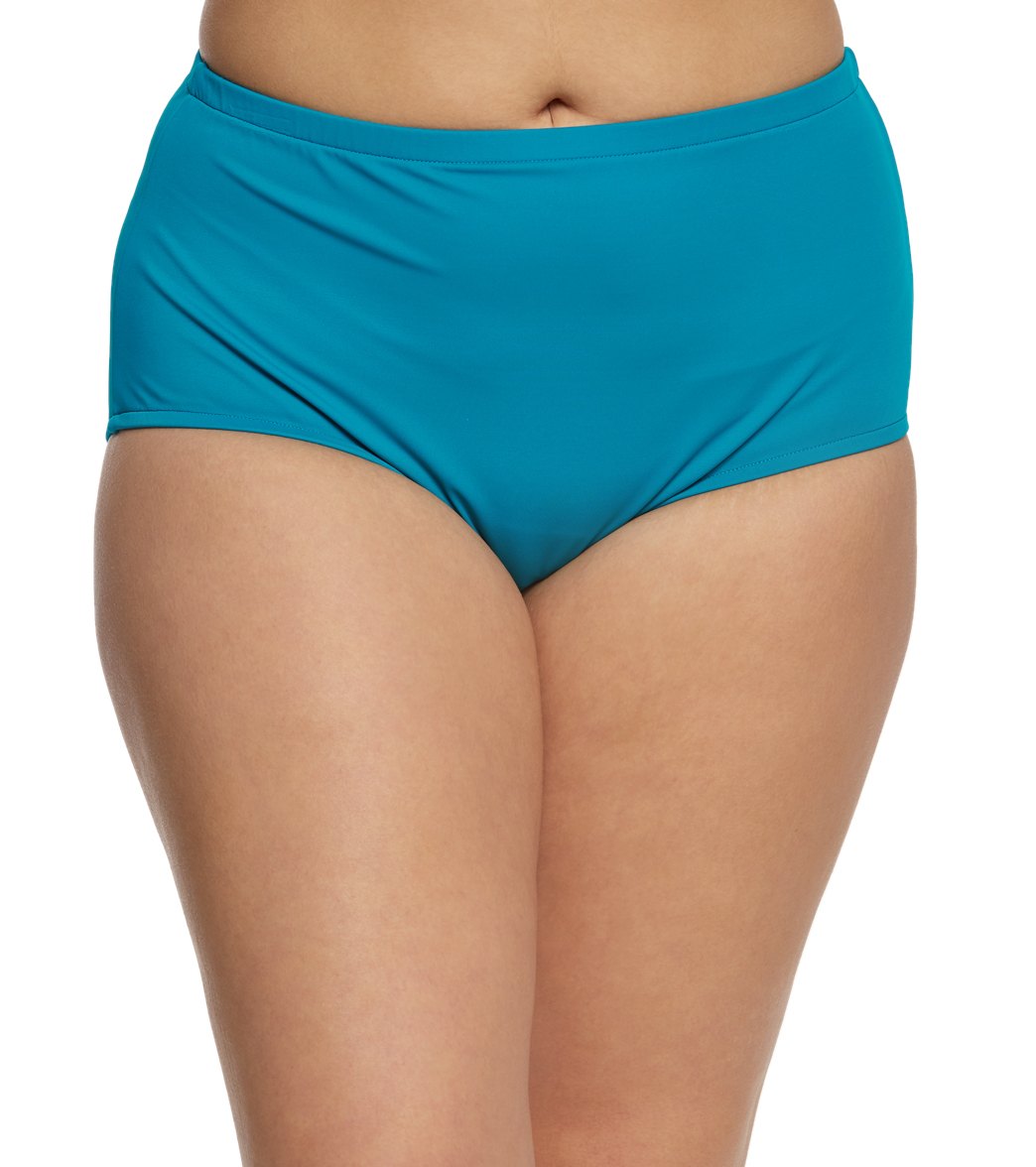 Maxine Plus Size Solids Full Bikini Bottom - Emerald 18W Elastane/Lycra®/Nylon - Swimoutlet.com