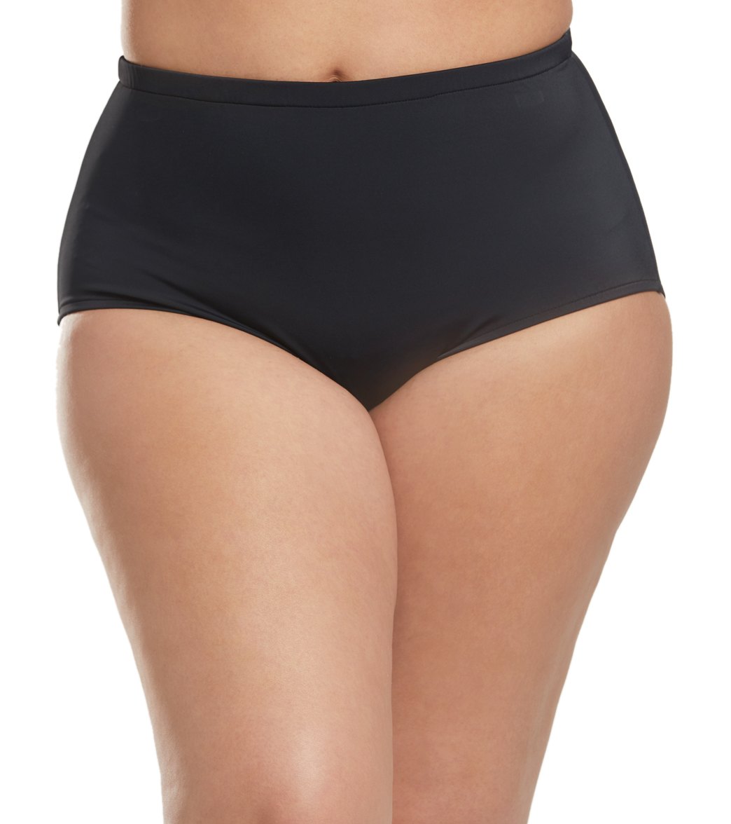 Maxine Plus Size Solids Full Bikini Bottom - Black 24W Elastane/Lycra®/Nylon - Swimoutlet.com