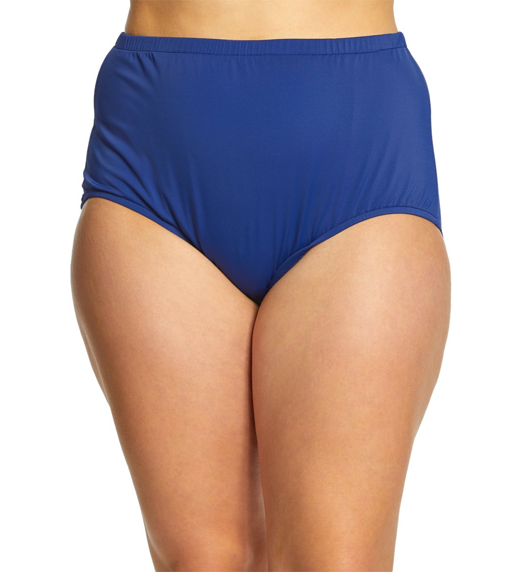 Maxine Plus Size Solids Full Bikini Bottom - Navy 18W Elastane/Lycra®/Nylon - Swimoutlet.com