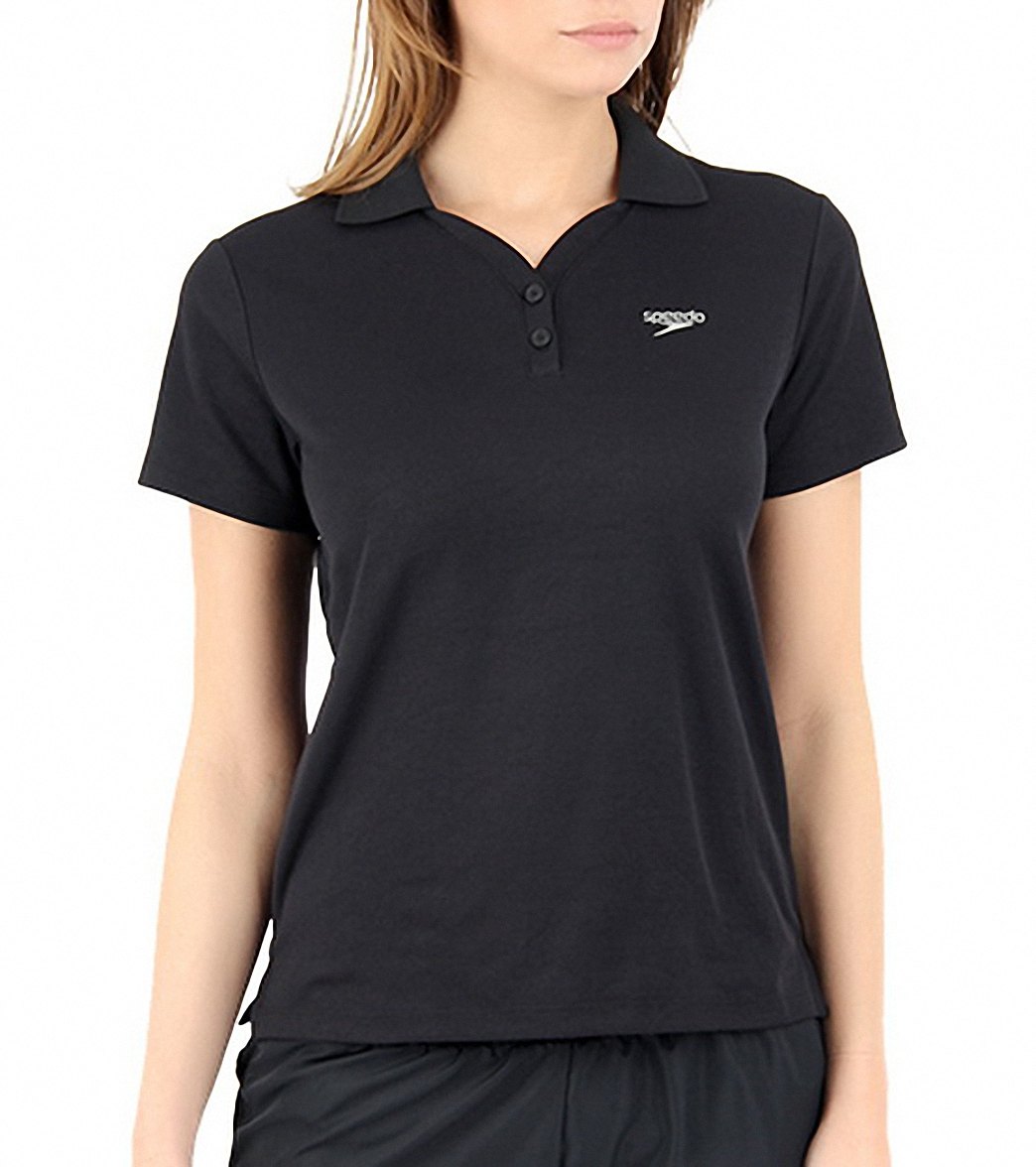 Speedo Womens Tech Polo Shirt - Black Xsmall Size X-Small Cotton/Polyester - Swimoutlet.com