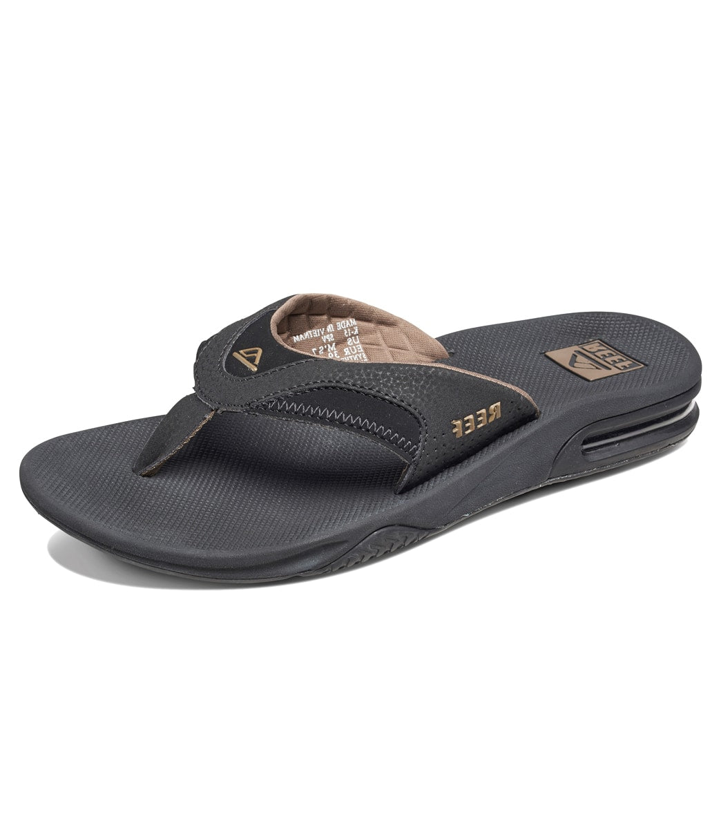 Reef Men's Fanning Flip Flop - Black/Brown 6 Leather/Rubber - Swimoutlet.com