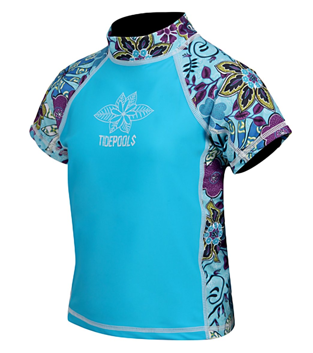 Tidepools Girls' Topsy Turvy Short Sleeve Shirt Rash Guard /Little/Big Kid - Blue 2 Lycra®/Polyester - Swimoutlet.com