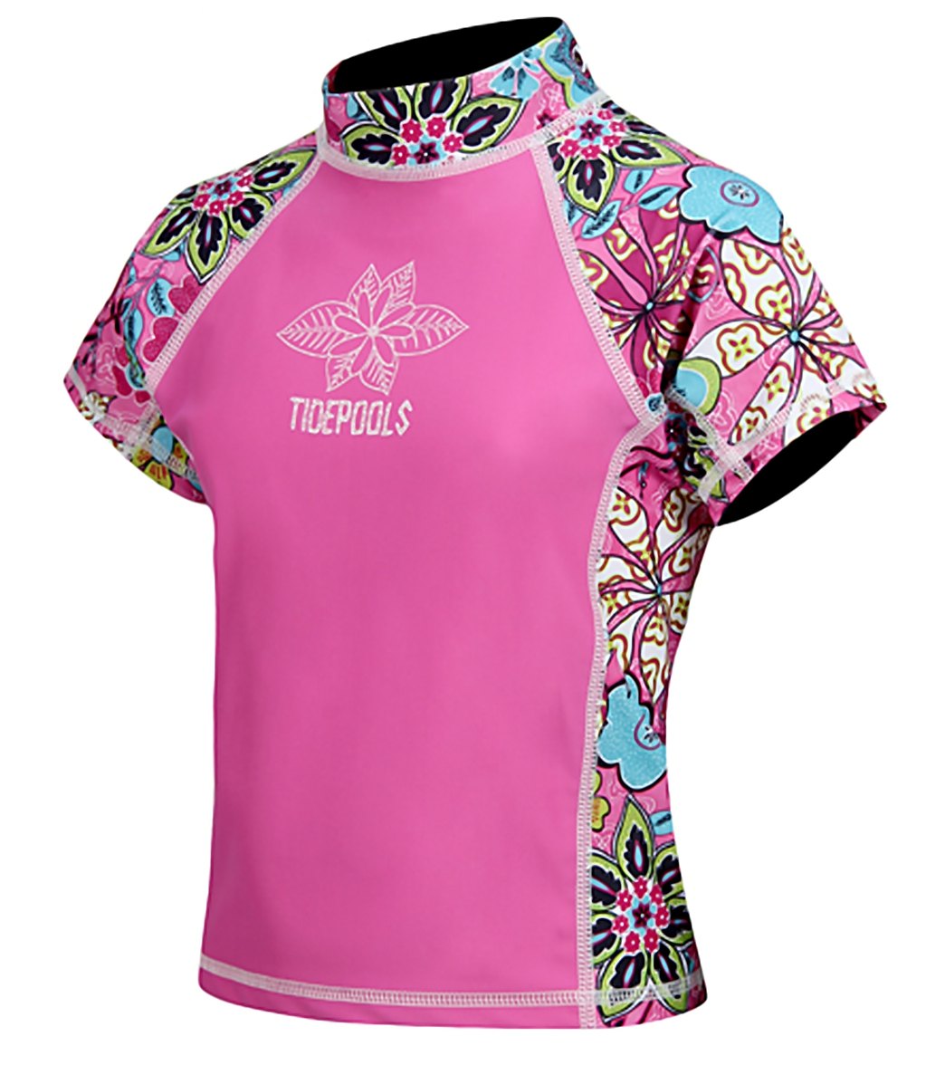 Tidepools Girls' Topsy Turvy Short Sleeve Shirt Rash Guard Toddler//Big Kid - Pink 4 Lycra®/Polyester - Swimoutlet.com