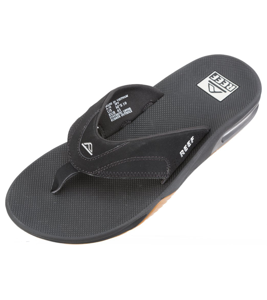 Reef Men's Fanning Sandals - Black/Silver 7 Leather/Rubber - Swimoutlet.com
