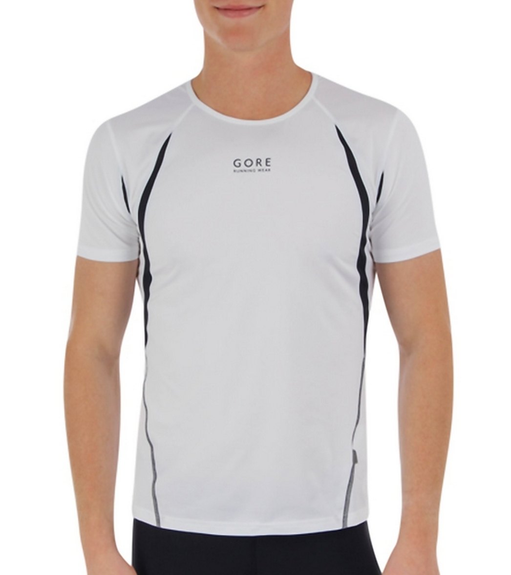 Gore Men's Air 2.0 Short Sleeve Running Shirt - White/Black Small Polyester - Swimoutlet.com