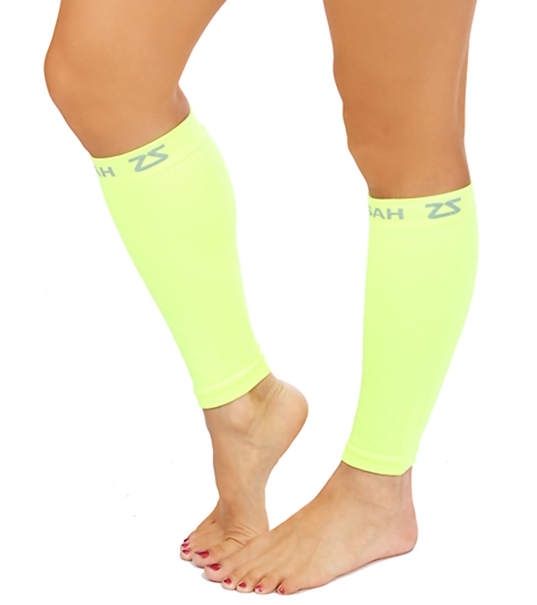 Zensah Compression Leg Sleeves Pair - Neon Yellow Large/Xl - Swimoutlet.com