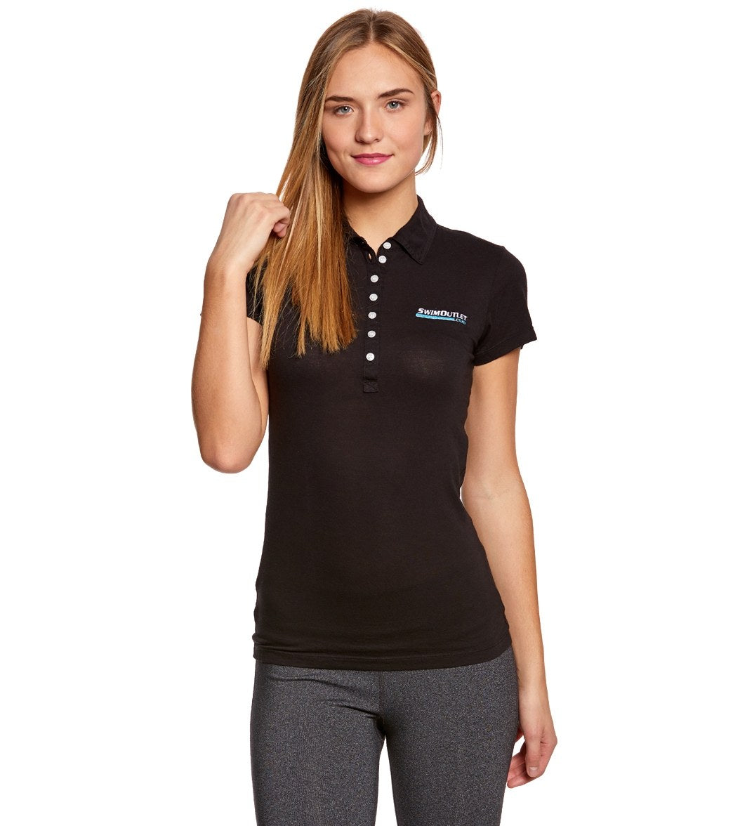 Women's Polo Tee Shirt - Black Medium Cotton - Swimoutlet.com