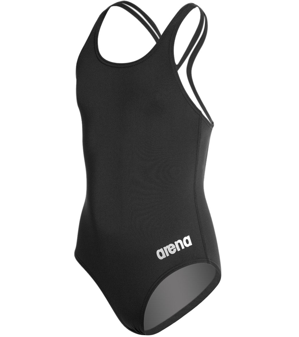Arena Girls' Madison Athletic Thick Strap Racer Back One Piece Swimsuit - Black/Metallic Silver 8Y/24 Polyester/Pbt - Swimoutlet.com