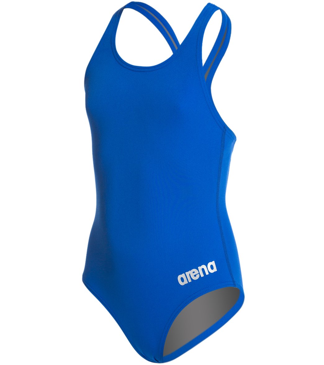 Arena Girls' Madison Athletic Thick Strap Racer Back One Piece Swimsuit - Royal/Metallic Silver 6Y/22 Polyester/Pbt - Swimoutlet.com