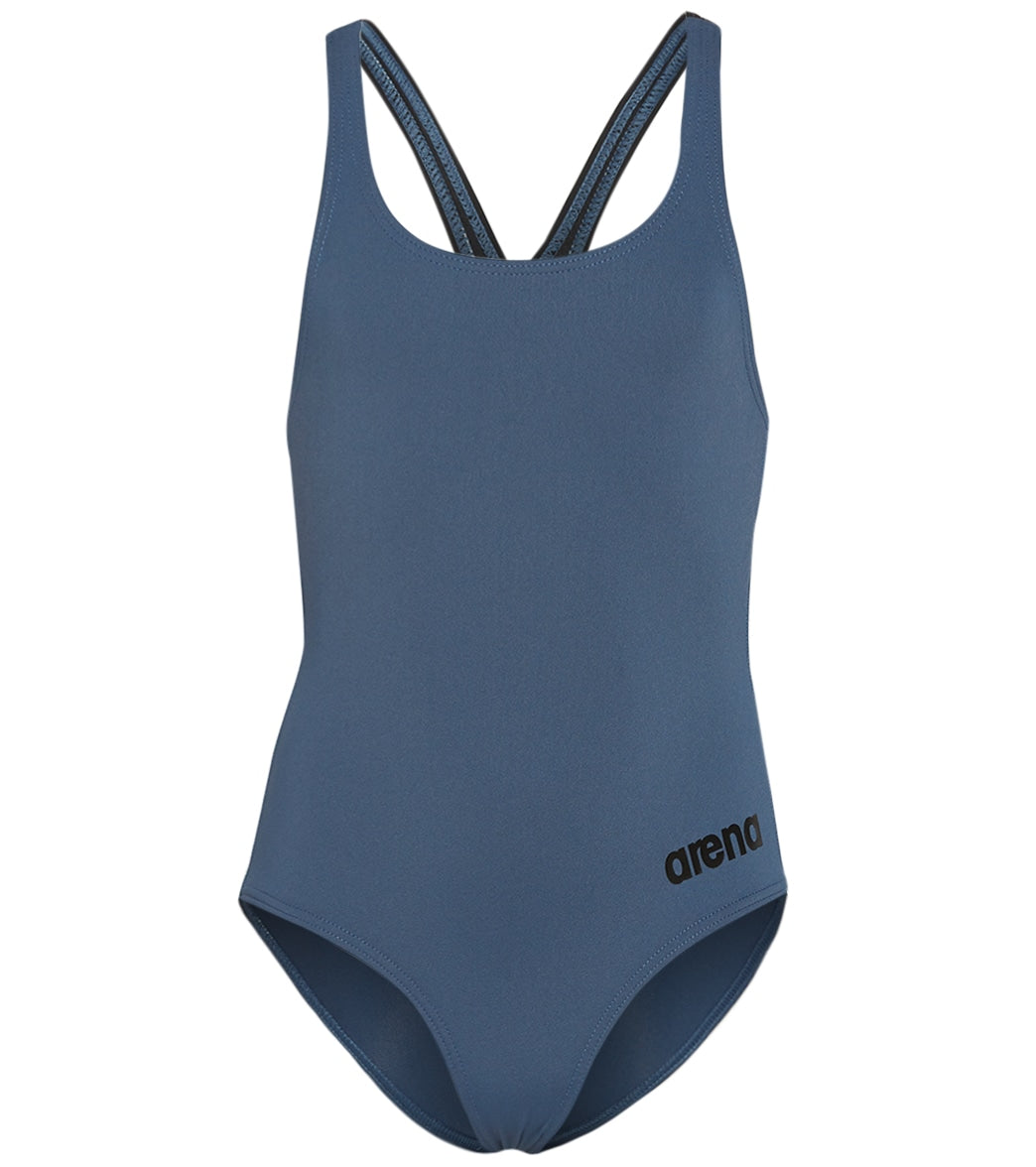Arena Girls' Madison Athletic Thick Strap Racer Back One Piece Swimsuit - Shark/Black 22 Polyester/Pbt - Swimoutlet.com