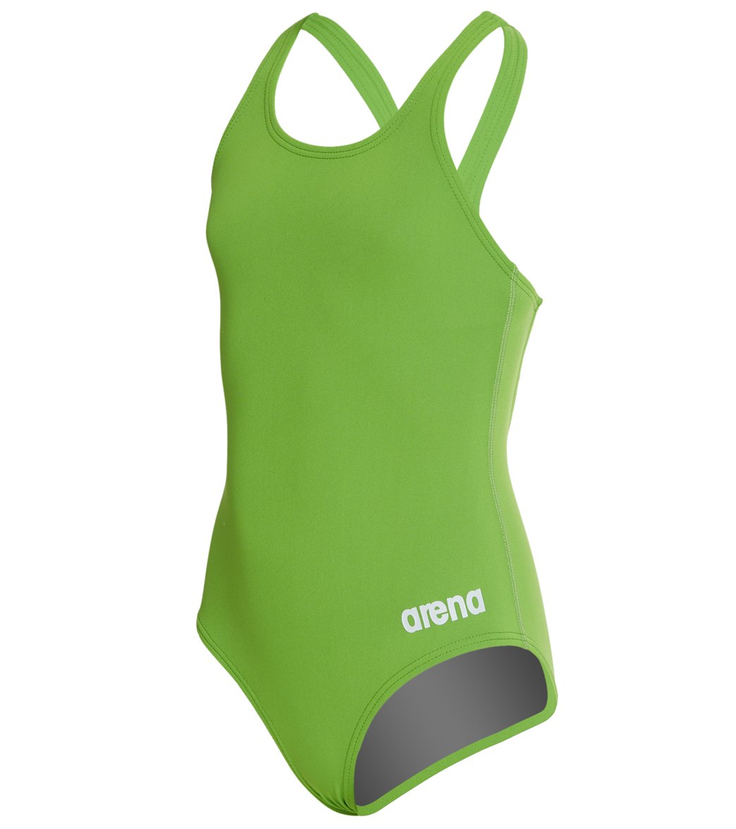Arena Girls' Madison Athletic Thick Strap Racer Back One Piece Swimsuit - Leaf 24Y Polyester/Pbt - Swimoutlet.com