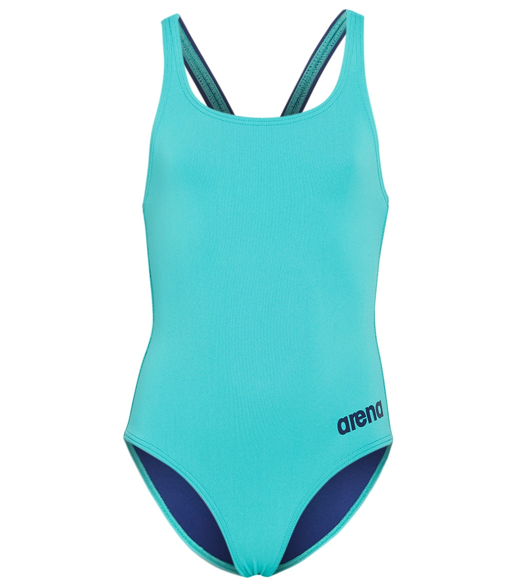 Arena Girls' Madison Athletic Thick Strap Racer Back One Piece Swimsuit - Mint/Navy 22 Polyester/Pbt - Swimoutlet.com