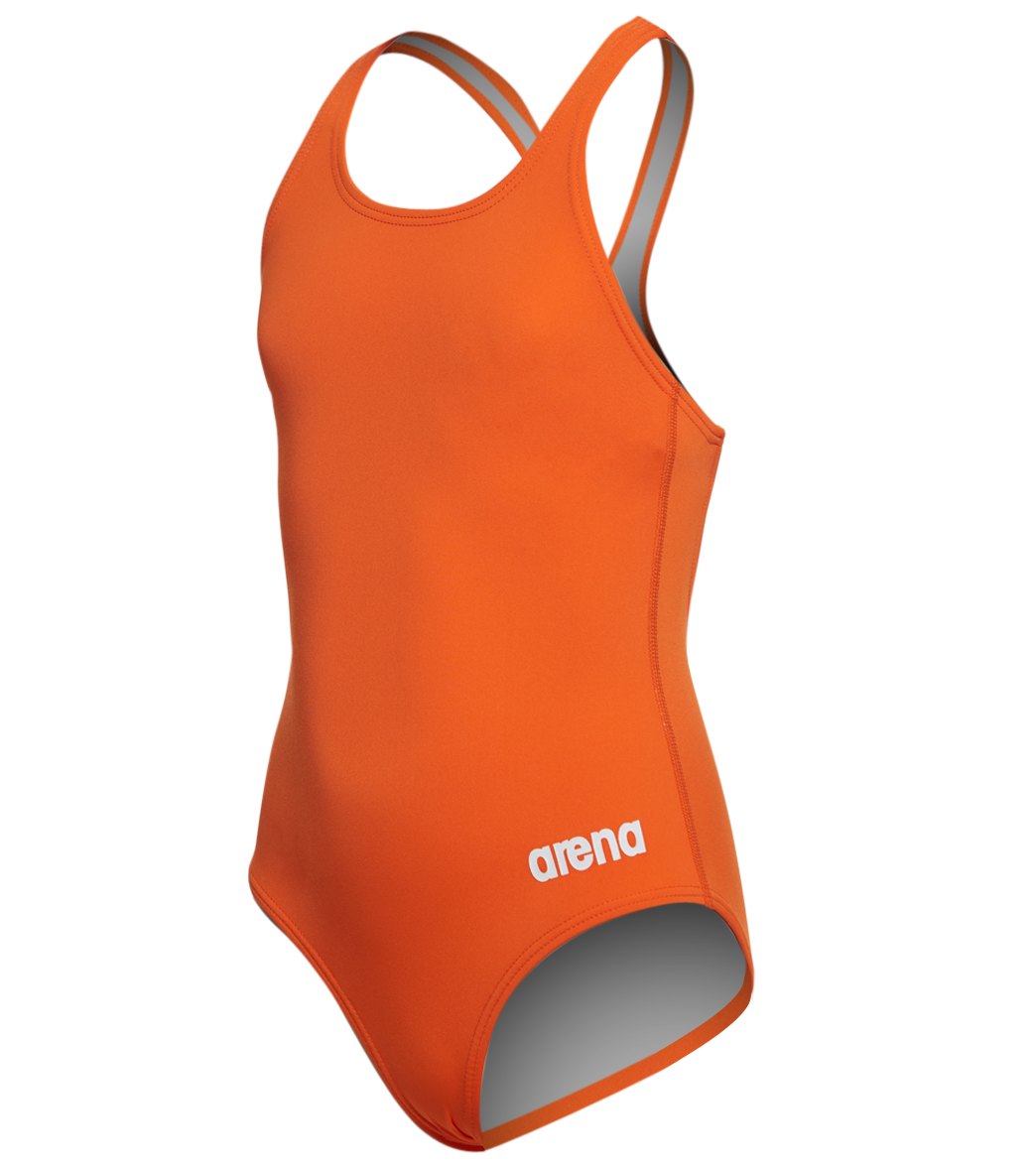 Arena Girls' Madison Athletic Thick Strap Racer Back One Piece Swimsuit - Mango- White 12Y/28 Mango/ Polyester/Pbt - Swimoutlet.com