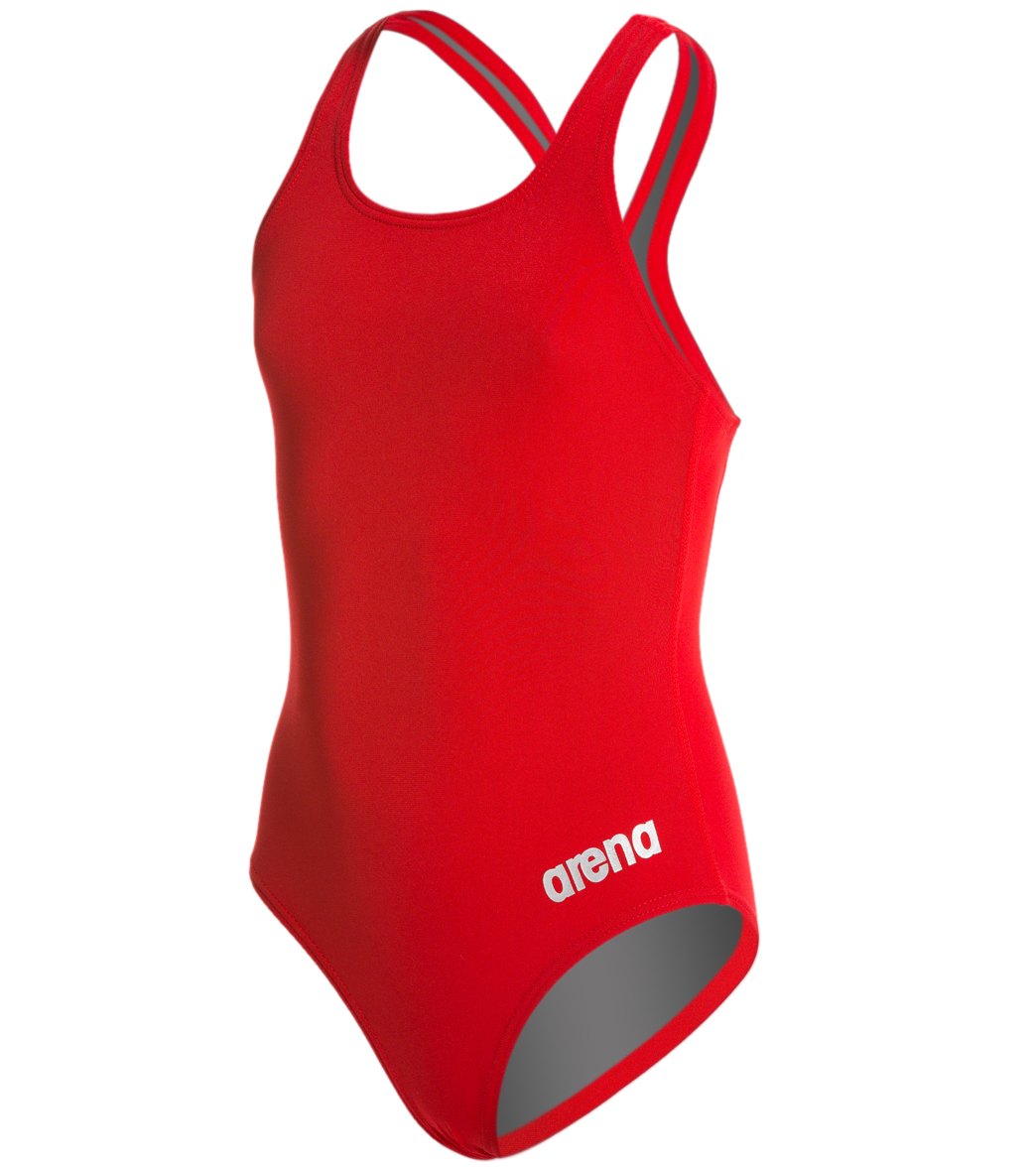 Arena Girls' Madison Athletic Thick Strap Racer Back One Piece Swimsuit - Red/Metallic Silver 6Y/22 Polyester/Pbt - Swimoutlet.com