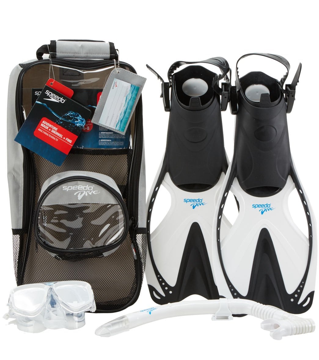 Speedo Adult Adventure Mask Snorkel And Fin Set - Black/White S/M Size Small/Medium - Swimoutlet.com