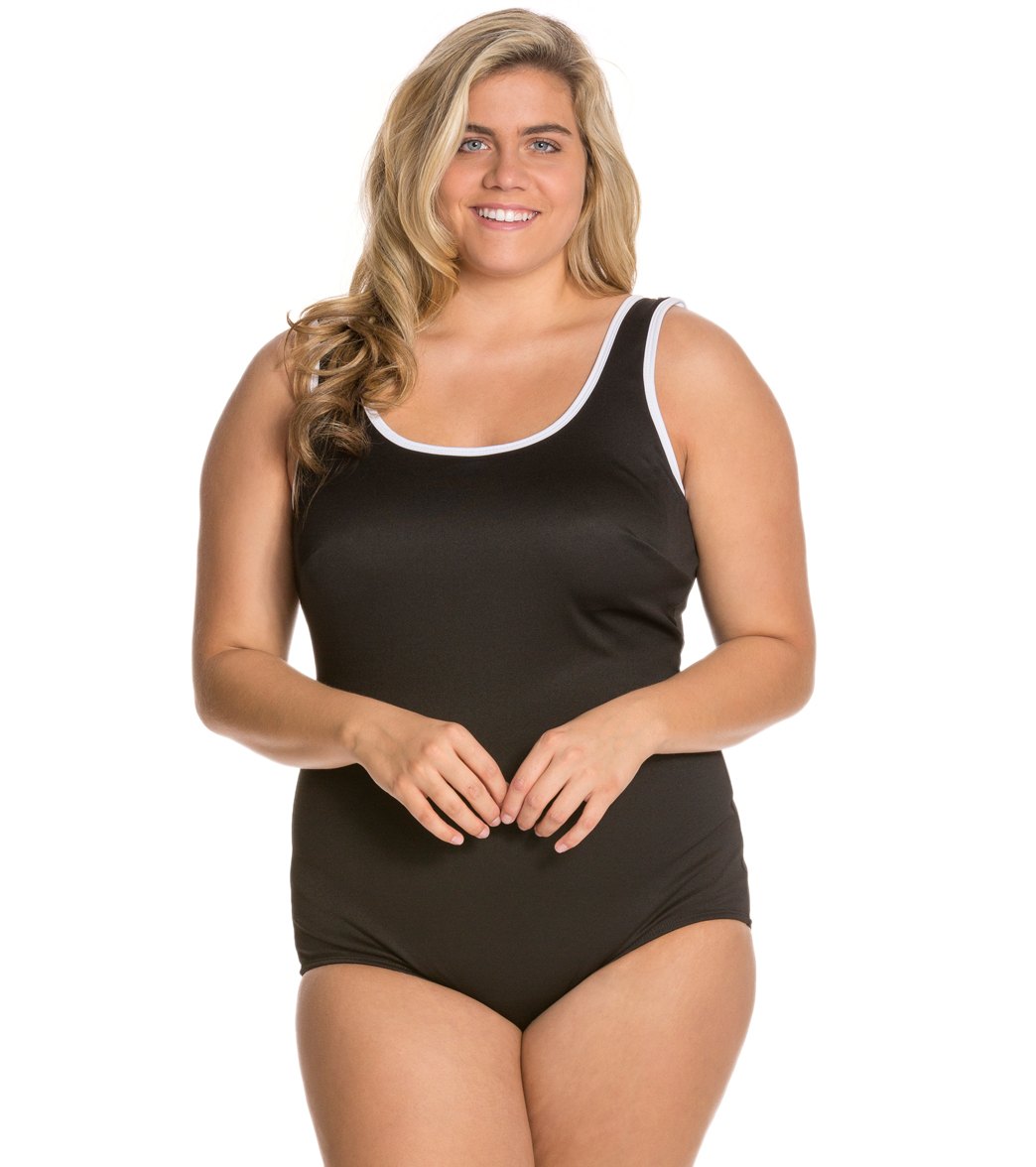 Tuffy Plus Size Chlorine Resistant Polyester Active Tank One Piece Swimsuit - Black 20W - Swimoutlet.com