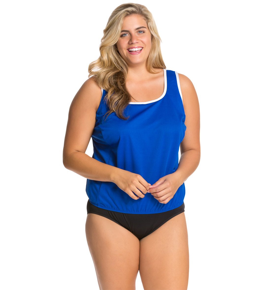 Tuffy Plus Size Chlorine Resistant Polyester Blouson Tankini Top - Royal 22W - Swimoutlet.com