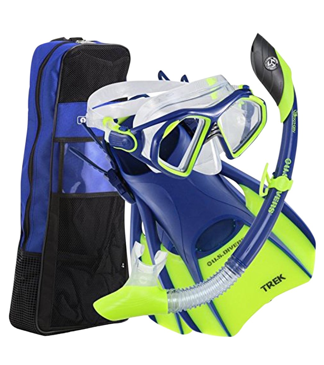 U.s. Divers Admiral Lx/Island Dry/Trek/Travel Bag Mask Snorkel And Fin Set - Blue/Bright Yellow Medium7-10 - Swimoutlet.com