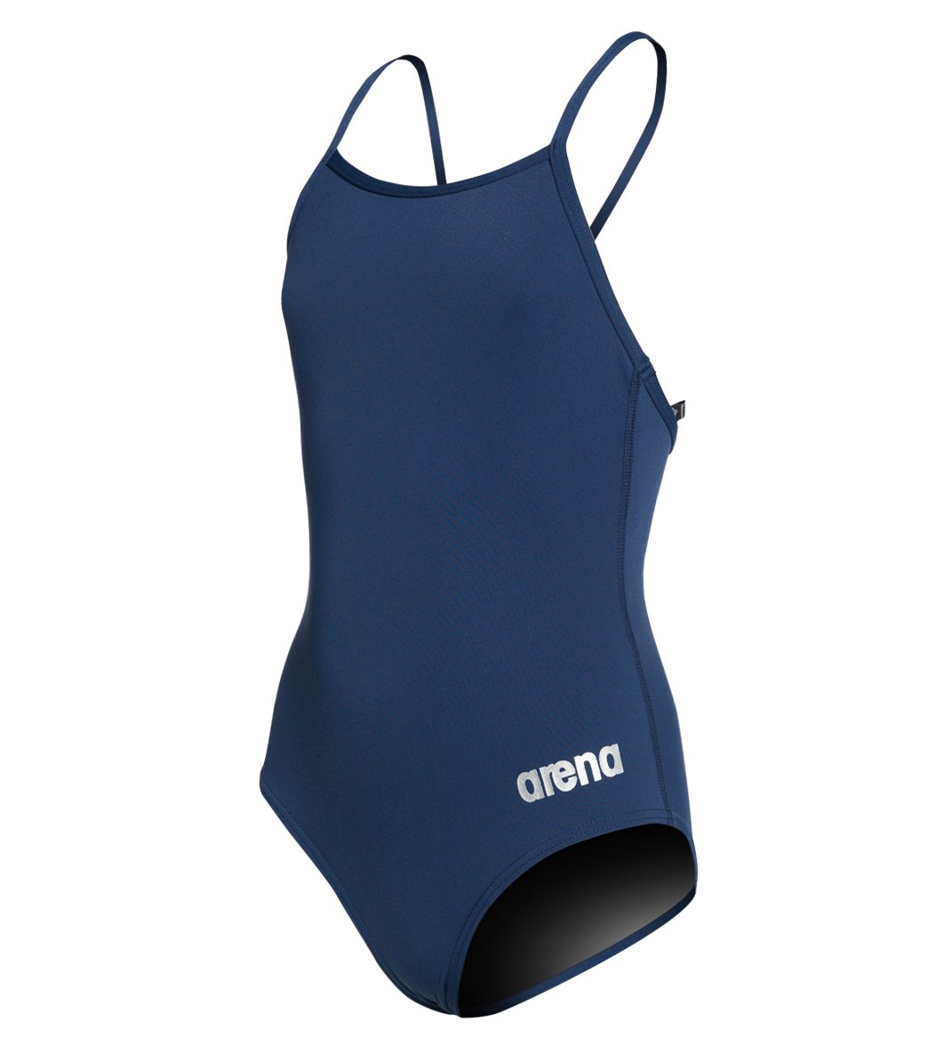 Arena Girls' Master Maxlife Thin Strap Micro Back One Piece Swimsuit - Navy 26Y Polyester/Pbt - Swimoutlet.com