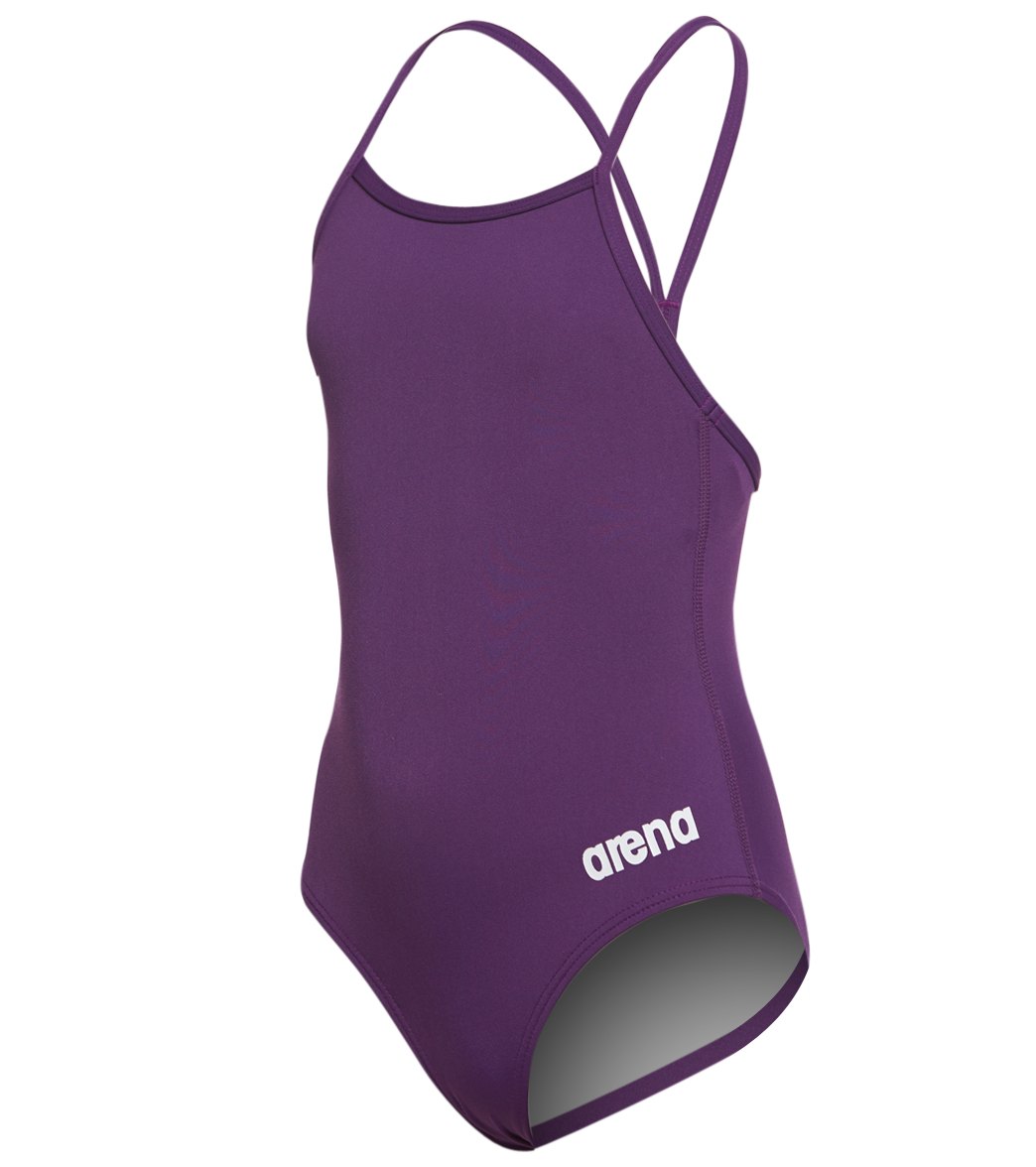 Arena Girls' Master Maxlife Thin Strap Micro Back One Piece Swimsuit - Plum/White 10Y/26 Polyester/Pbt - Swimoutlet.com