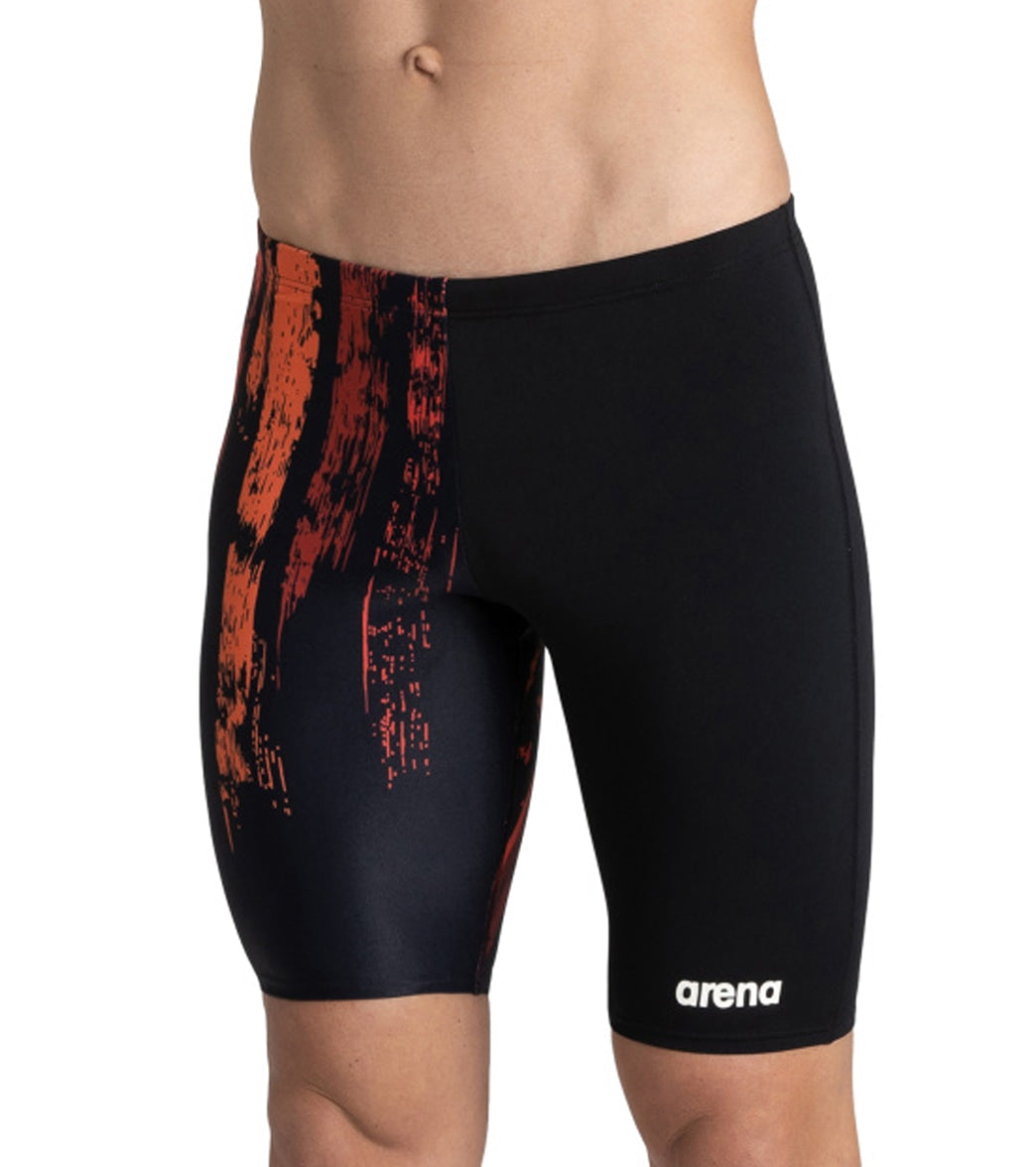 Arena Men's Team Painted Stripes Jammer Swimsuit - Black/Multi Red 20 Polyester - Swimoutlet.com