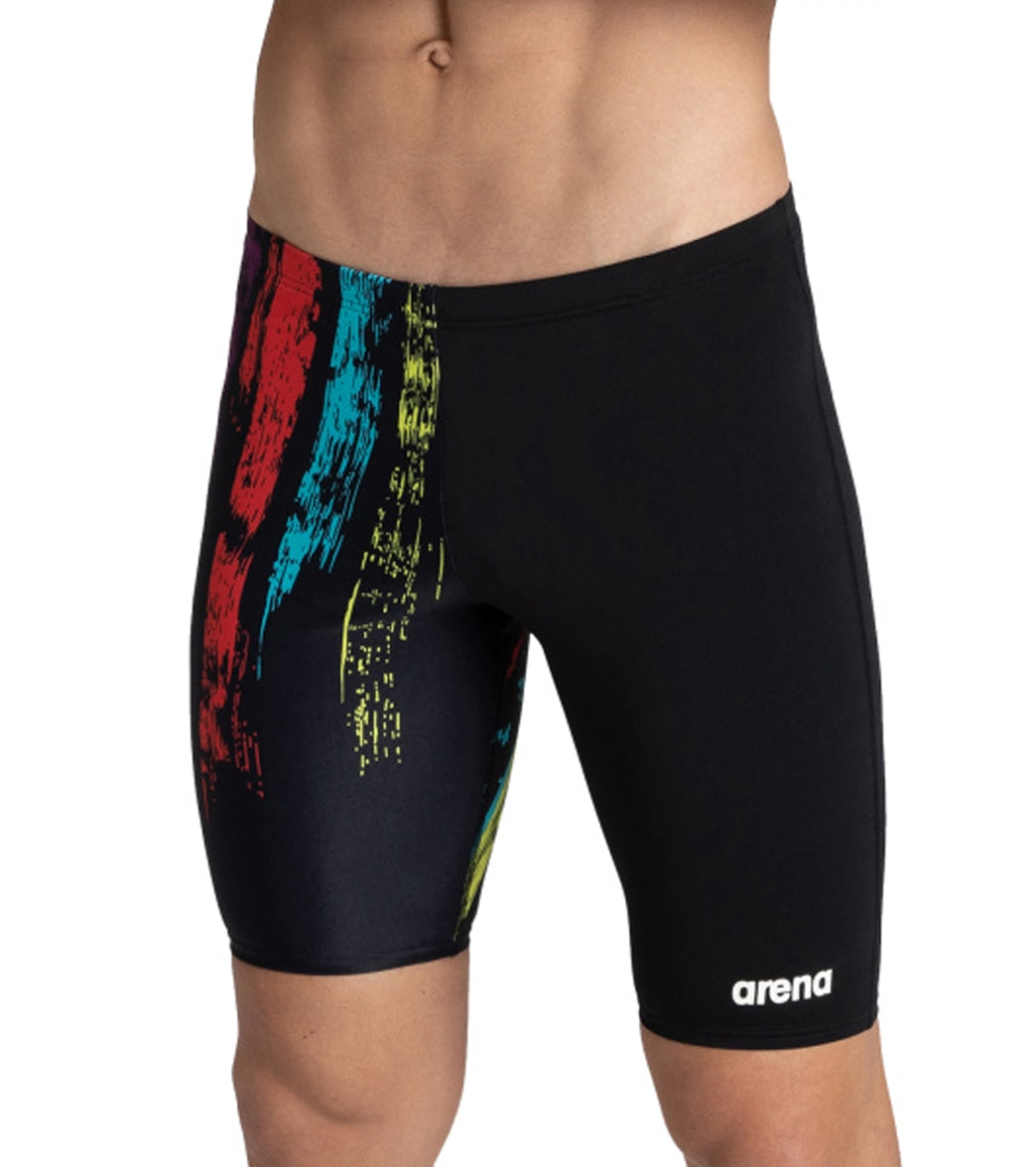 Arena Men's Team Painted Stripes Jammer Swimsuit - Black/Multi Yellow 20 Polyester - Swimoutlet.com