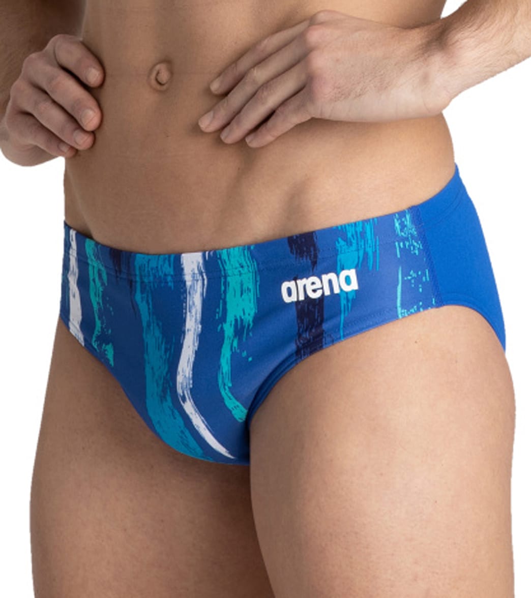 Arena Men's Team Painted Stripes Brief Swimsuit - Royal/Multi Royal 22 Polyester - Swimoutlet.com