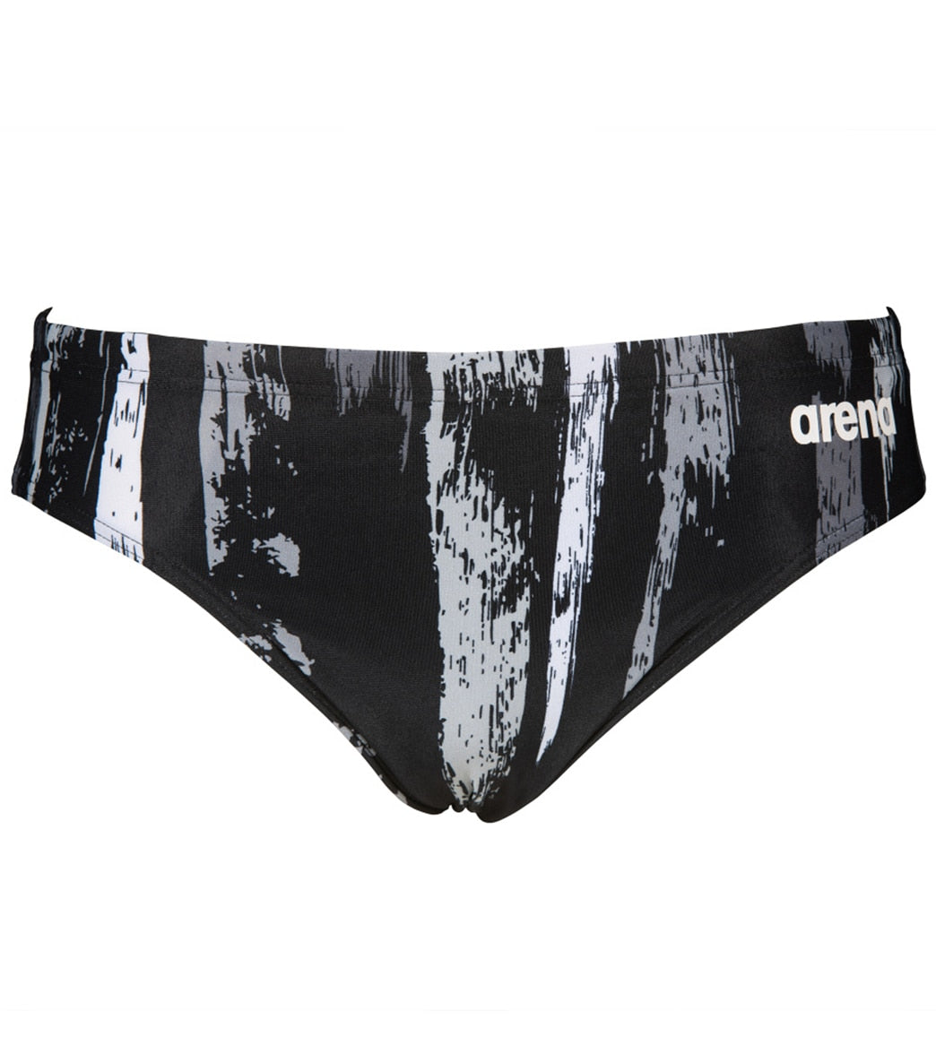 Arena Men's Team Painted Stripes Brief Swimsuit - Black/Multi Grey 22 Polyester - Swimoutlet.com