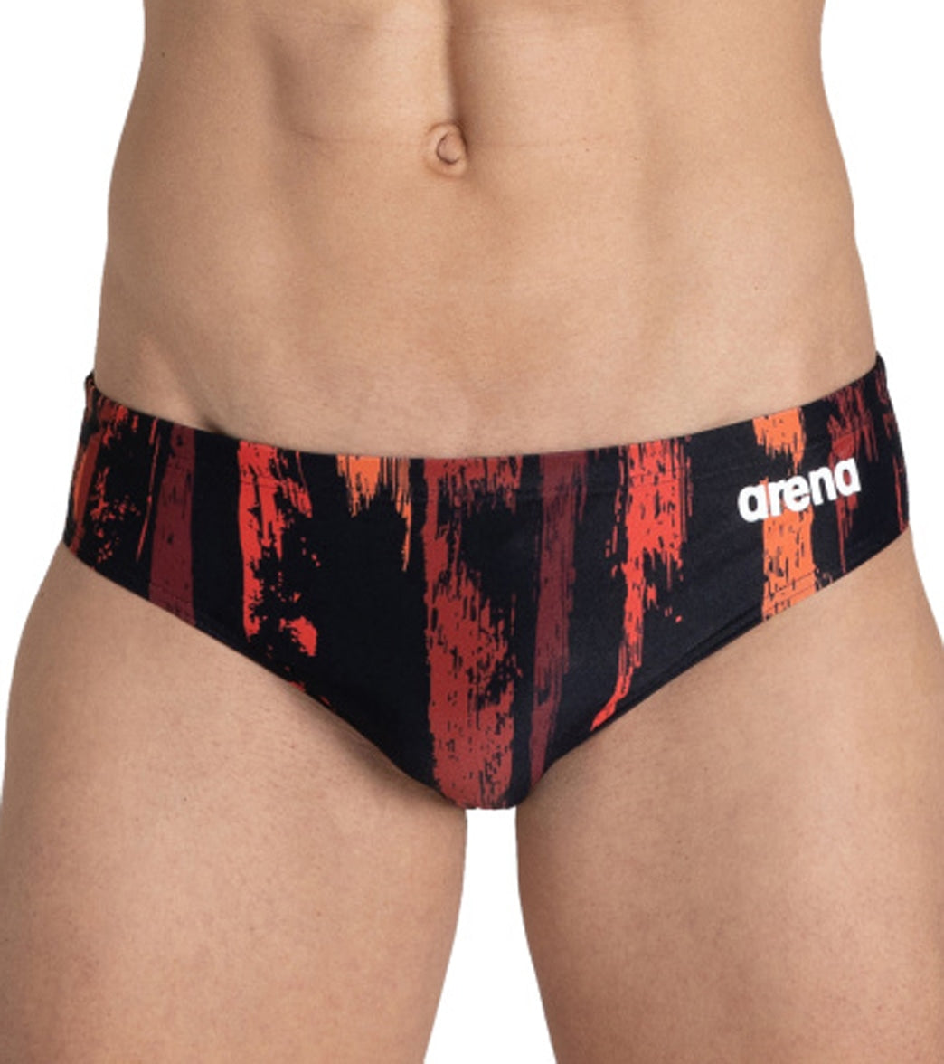 Arena Men's Team Painted Stripes Brief Swimsuit - Black/Multi Red 22 Polyester - Swimoutlet.com
