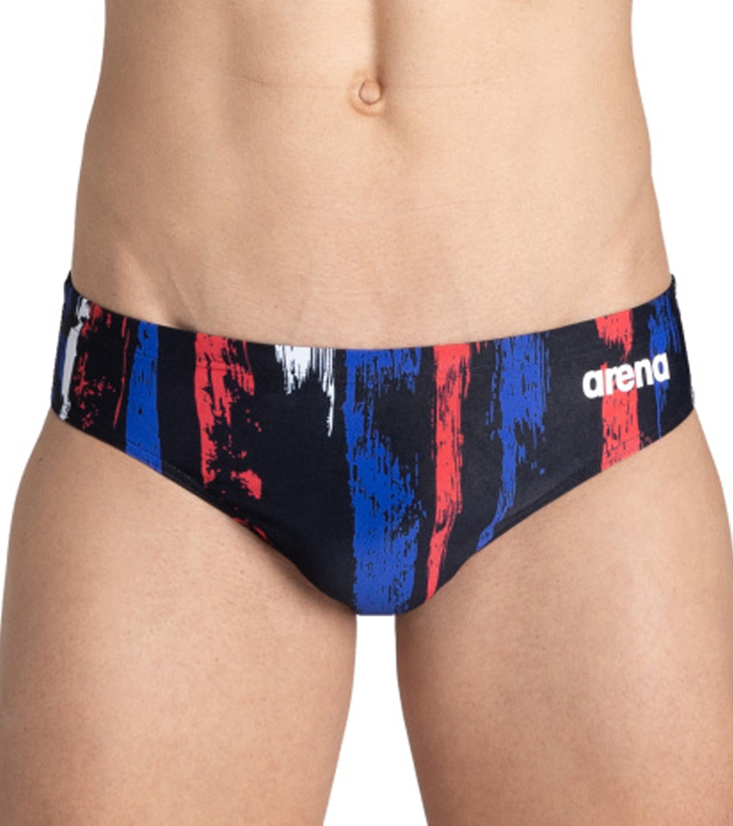 Arena Men's Team Painted Stripes Brief Swimsuit - Black/Multi White 24 Polyester - Swimoutlet.com