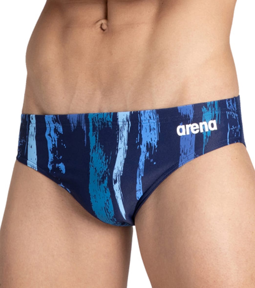 Arena Men's Team Painted Stripes Brief Swimsuit - Navy/Multi Turquoise 22 Polyester - Swimoutlet.com