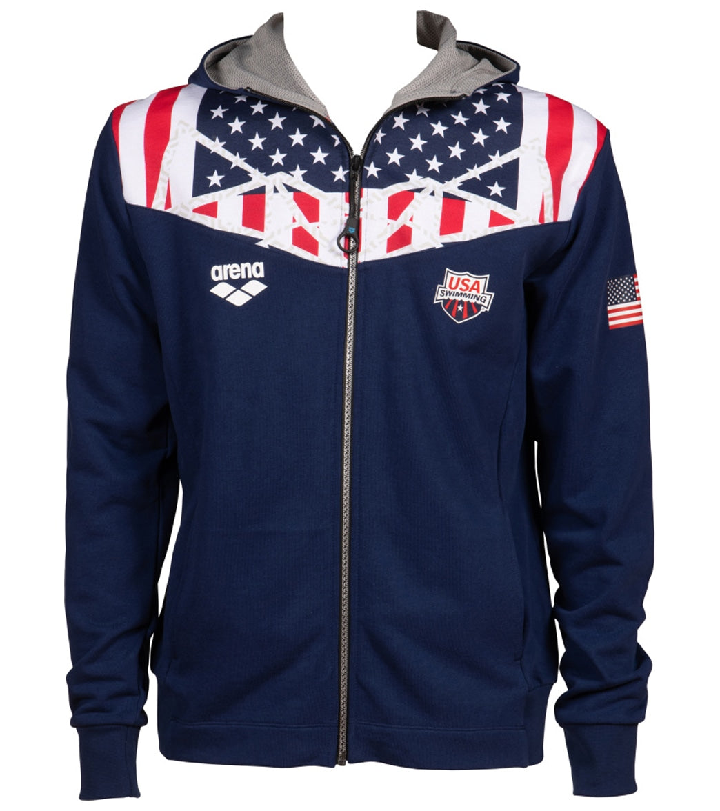Arena Men's Og Hooded Front Zip Jacket Shirt - Navy Xxs Size X-Small Cotton - Swimoutlet.com