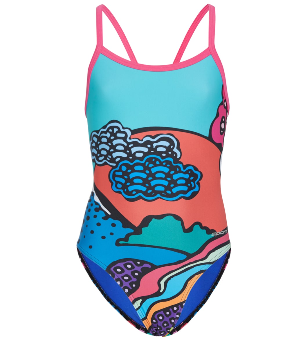 Sporti Tokyo Pop Thin Strap One Piece Swimsuit Youth 22-28 - Bright Multi 22Y Polyester - Swimoutlet.com